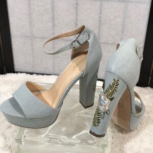 Jacobies denim embroidered platform heels